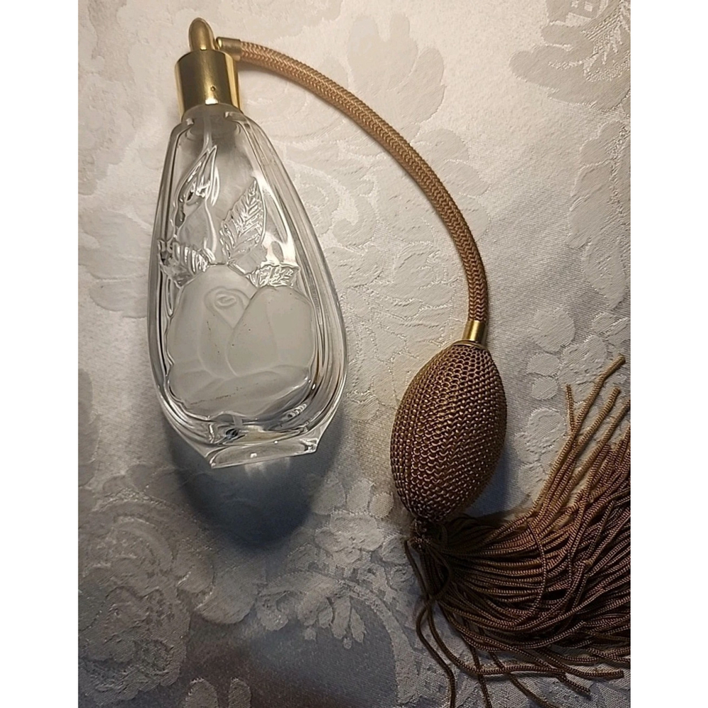 Cristal D’Arques French Lead Perfume Atomizer Rose Etched Bottle